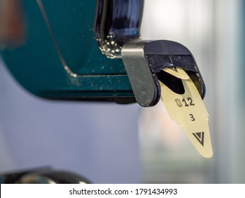 Device To Pull A Numbered Ticket Out Of Black Take One Machine. Number Dispenser Machine, To Wait In Service Line And To Be Served When His Number Is Displayed.