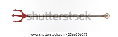 devil red pitchfork isolated on white background