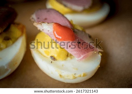 Deviled Eggs with Ham and Hot Sauce
