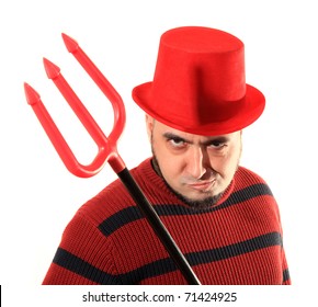 Devilish Man With Red Top Hat And Trident