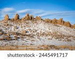 Devils Backbone rock formation at foothills of Rocky Mountains in northern Colorado near Loveland, winter morning scenery