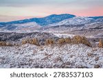 Devils Backbone rock formation at foothills of Rocky Mountains in northern Colorado near Loveland, winter morning scenery