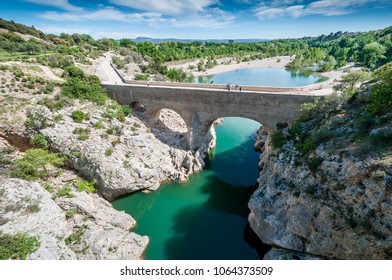 Devil's Bridge Over The Hérault Valley In Occitanie, France