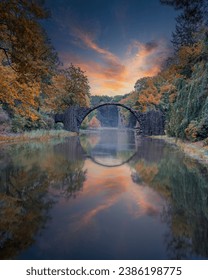The Devil's Bridge view in Kromlau Park of Germany