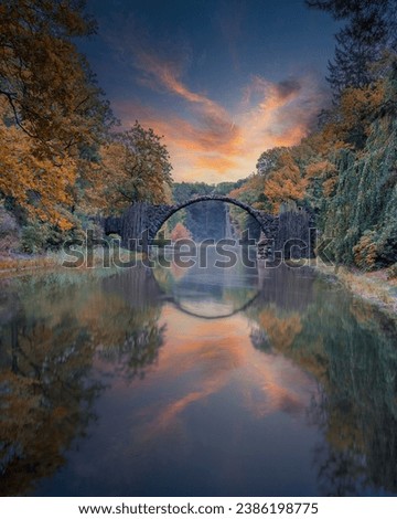 The Devil's Bridge view in Kromlau Park of Germany