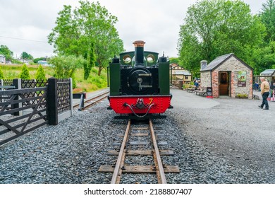 DEVIL'S BRIDGE, WALES - JULY 06, 2022: The Vale of Rheidol Railway steam engine train is waiting on the platform to take tourists on a 12 miles  scenic journey from Devil's Bridge to Aberystwyth
