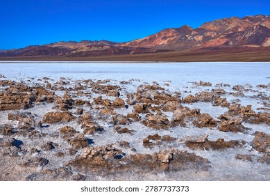 Devil's Golf Course Salt Formations and Colorful Mountains in Death Valley California