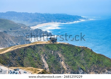 Devils Slide Bunker on the cliffs near Pacifica California overlooking the Pacific Ocean along Highway 1 historic World War II landmark with scenic coastal views and rugged seascape