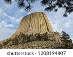 Devils Tower summit seen through the trees