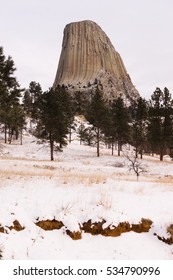 Devils Tower Wyoming Winter Snow Rock Butte