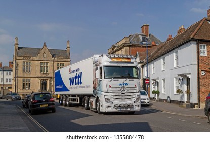 Devizes, Wiltshire, England, UK. March 2019. Learner Driver On A Transport Training Course Using A Articulated Lorry In Devizes Town Centre.