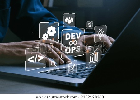 DevOps concept.IT operations, high software quality and software development.Programming,web development, design, interaction with each other.