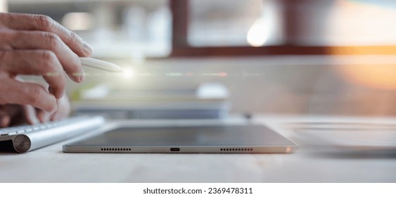 DevOps concept, software development, IT operations, agile programming, Concept with dev ops icon on computer screen and project manager, coder or sysadmin typing on keyboard, high software quality