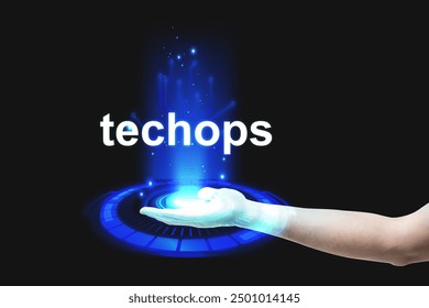 DevOps concept, software development, IT operations, agile programming, Concept with dev ops icon on computer screen and project manager, coder or sysadmin typing on keyboard, high software quality