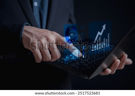 DevOps concept, software development, IT operations, agile programming, Concept with dev ops icon on computer screen and project manager, coder or sysadmin typing on keyboard, high software quality