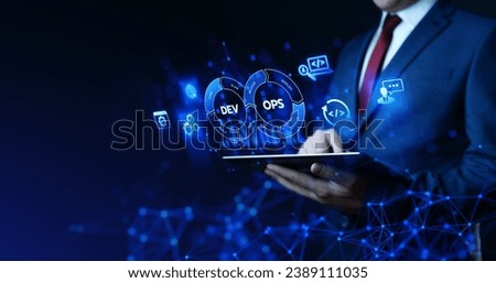 DevOps Dev Ops software development. Business Technology Automation Process Concept