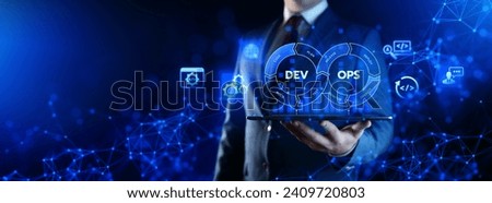 DevOps Dev Ops software development. Business Technology Automation Process Concept