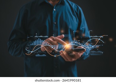 DevOps engineer in Digital transformation technology business processes and data, optimize and automate operations, customer service management, Businessman using smartphone work with data chart