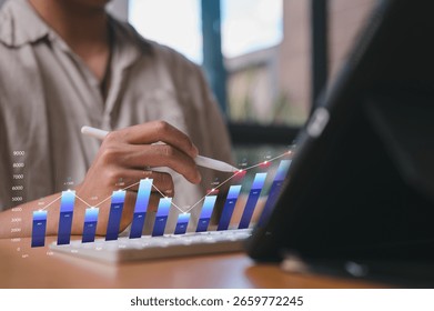 DevOps engineer in Digital transformation technology strategy of business processes and data, optimize and automate operations, customer service management, Businessman using pen work with data chart