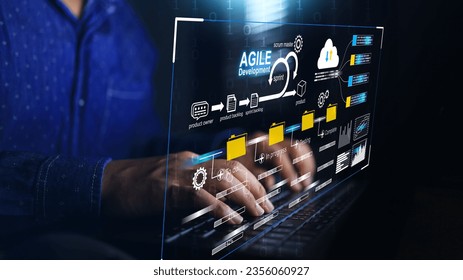 devops engineer software development IT operation work with agile development gestures as programer concept with the agile icon computer screen project manager operation sysadmin typing on keyboard - Powered by Shutterstock