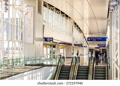 DFW, Dallas Fort Worth International Airport, Dallas, TX, USA - November 10,2014: passengers waiting for the Skylink train