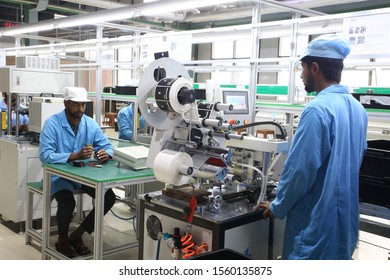 Dhaka - Bangladesh - 2019: Industrial Factory And Machinery, Lithium Battery Factory And Production Processing