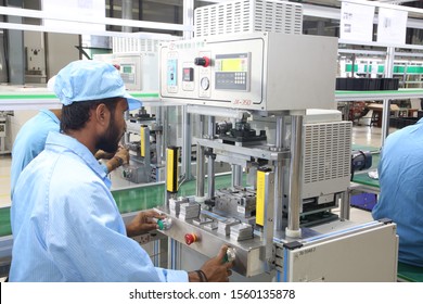 Dhaka - Bangladesh - 2019: Industrial Factory And Machinery, Lithium Battery Factory And Production Processing