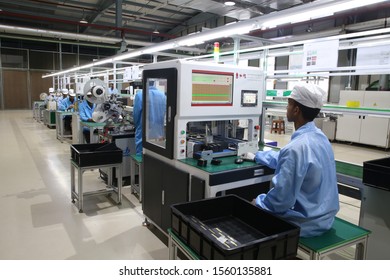 Dhaka - Bangladesh - 2019: Industrial Factory And Machinery, Lithium Battery Factory And Production Processing