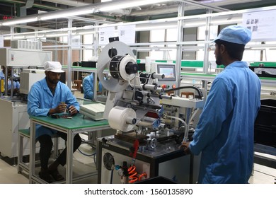 Dhaka - Bangladesh - 2019: Industrial Factory And Machinery, Lithium Battery Factory And Production Processing