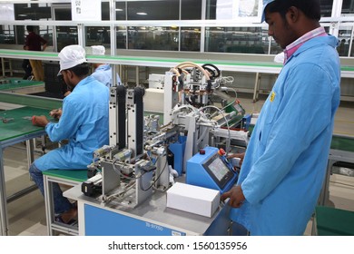 Dhaka - Bangladesh - 2019: Industrial Factory And Machinery, Lithium Battery Factory And Production Processing