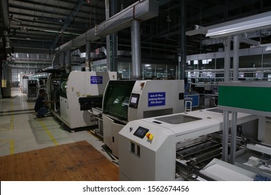 Dhaka - Bangladesh - 2019: Industrial Photo, Factory And Production Line, Lithium Ion Battery Manufacture 