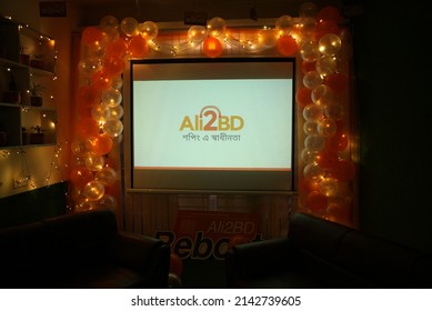 Dhaka, Bangladesh - April 05 2022: A Projector Screen Hanging In The Living Room 