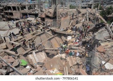 DHAKA, BANGLADESH - APRIL 24, 2013: A Top View Of Rana Plaza Building Which Collapse At Savar, Near Dhaka, Bangladesh April 24, 2013.