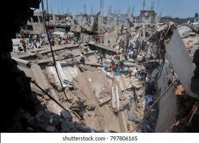 DHAKA, BANGLADESH - APRIL 24, 2013: A Top View Of Rana Plaza Building Which Collapse At Savar, Near Dhaka, Bangladesh April 24, 2013.