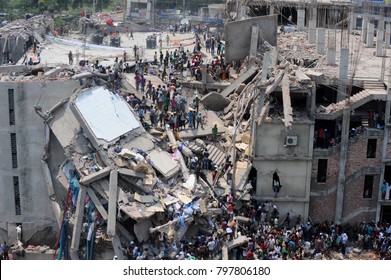 DHAKA, BANGLADESH - APRIL 24, 2013: A top view of Rana plaza building which collapse at Savar, near Dhaka, Bangladesh April 24, 2013.