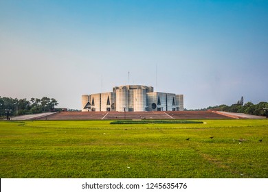 DHAKA, BANGLADESH - DECEMBER 01, 2018: The Parliament Building Sangshad Of The Republic Of Bangladesh Where The Awami League Government Is Preparing The 2018 National Elections