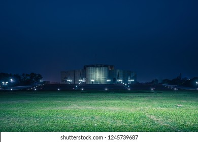 DHAKA, BANGLADESH - DECEMBER 01, 2018: The Parliament Building Sangshad Of The Republic Of Bangladesh Where The Awami League Government Is Preparing The 2018 National Elections