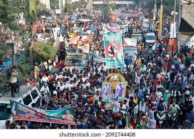 Dhaka, Bangladesh - December 18, 2021: Ruling Party Awami League Pulls Out Huge Rally From Suhrawardy Udyan In Dhaka To Mark Victory Day And Bangabandhu's Birth Centenary.