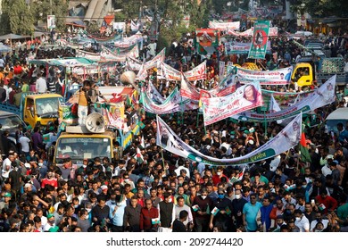 Dhaka, Bangladesh - December 18, 2021: Ruling Party Awami League Pulls Out Huge Rally From Suhrawardy Udyan In Dhaka To Mark Victory Day And Bangabandhu's Birth Centenary.