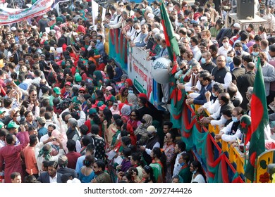 Dhaka, Bangladesh - December 18, 2021: Ruling Party Awami League Pulls Out Huge Rally From Suhrawardy Udyan In Dhaka To Mark Victory Day And Bangabandhu's Birth Centenary.