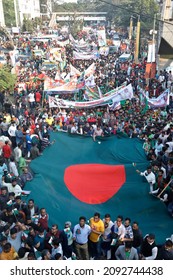 Dhaka, Bangladesh - December 18, 2021: Ruling Party Awami League Pulls Out Huge Rally From Suhrawardy Udyan In Dhaka To Mark Victory Day And Bangabandhu's Birth Centenary.