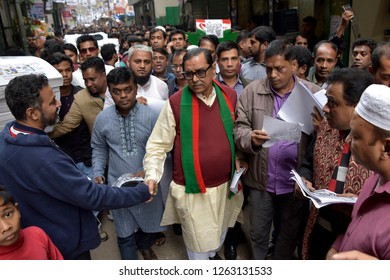 Dhaka, Bangladesh - December 20, 2018: Mohajot (Awami League) Candidate’s Rashed Khan Menon Distributing Leaflets As Part Of His Parliament Election Campaign At Dhaka-8 Constituencies At Dhaka. 