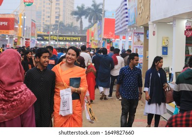 Dhaka, Bangladesh - February 14, 2020: People Visit Ekushey Book Fair At TSC, Dhaka University.