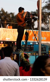 Dhaka, Bangladesh. February 20, 2019. Professional Video Camera Man Is Live Broadcasting Ekushey Book Fair.