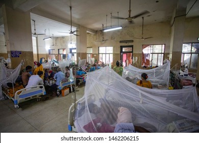 Dhaka, Bangladesh- July 26 2019: Dengue reaches epidemic proportions in Bangladesh. Patients are increasing in hospital. Image of Shaheed Suhrawardy Medical College Hospital.