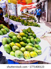 DHAKA, BANGLADESH - July 7, 2020: Fresh Fruits Open Air  Street Side Market In Motijheel Dhaka Bangladesh.