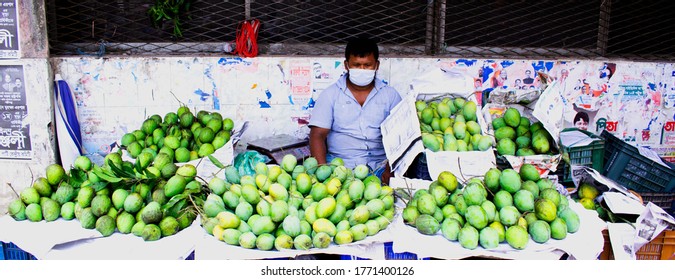 DHAKA, BANGLADESH - July 7, 2020: Fresh Fruits Open Air  Street Side Market In Motijheel Dhaka Bangladesh.