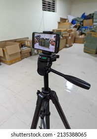 Dhaka, Bangladesh - March 14 2022: An Iphone On A Tripod Filming A Video 