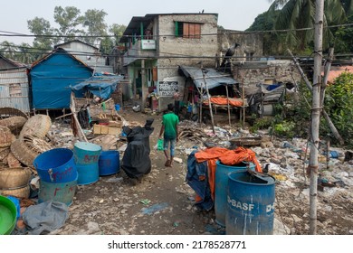 Dhaka, Bangladesh - November 2019: Overcrowded Slum Area At Dhaka, Bangladesh.