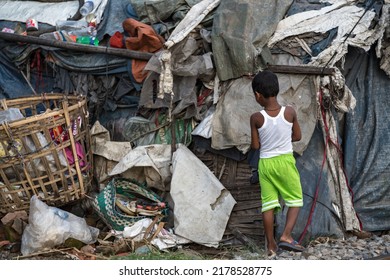 Dhaka, Bangladesh - November 2019: Overcrowded Slum Area At Dhaka, Bangladesh.